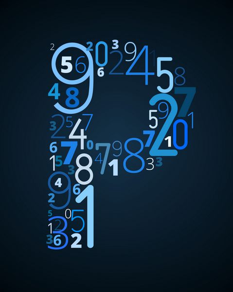 حرف P از فونت وکتور تایپوگرافی اعداد مختلف