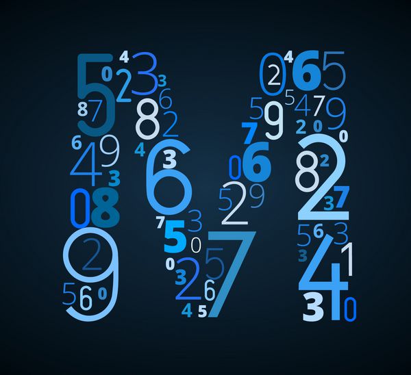 حرف M از فونت وکتور تایپوگرافی اعداد مختلف