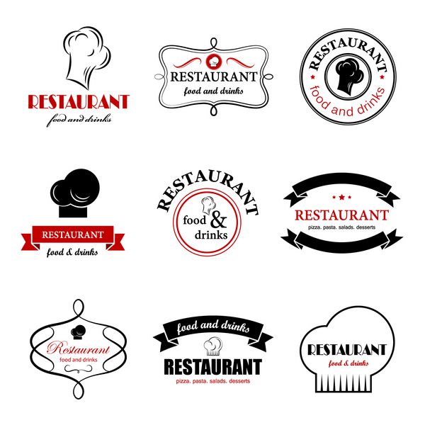 مجموعه برچسب های رستوران - جدا شده روی پس زمینه سفید - وکتور طرح گرافیکی قابل ویرایش برای طرح شما
