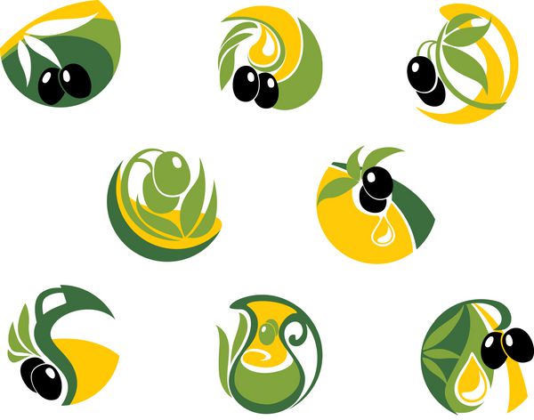 عناصر زیتون سبز و سیاه برای طراحی غذا یا کشاورزی