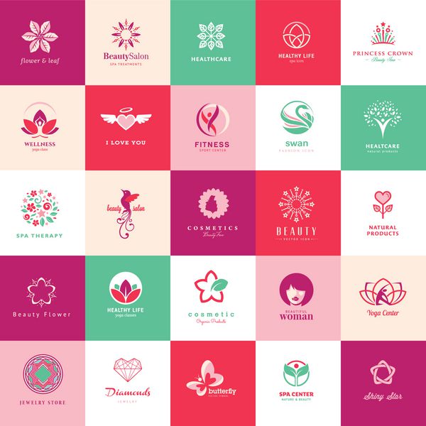 مجموعه ای از نمادها برای زیبایی لوازم آرایشی آبگرم و سلامتی