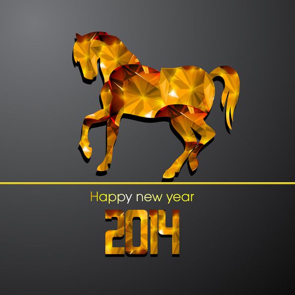 بروشور بنر یا پوستر جشن سال نو 2014 مبارک با تصویر براق اسب نماد چینی سال