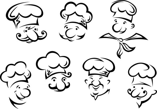 لوگوی پرتره کارتونی از سرآشپزهای بامزه به سبک طراحی برای طراحی رستوران