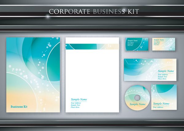 کیت هویت شرکتی یا کسب و کار حرفه ای شامل طرح های جلد سی دی کارت ویزیت پاکت نامه و سر نامه بردار