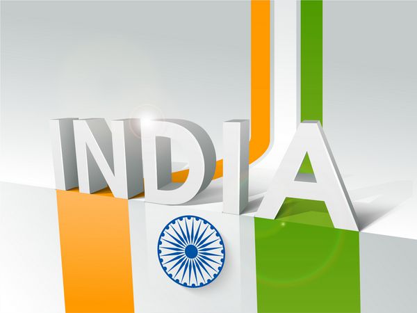مفهوم روز جمهوری هند یا روز استقلال با متن هند در زمینه پرچم سه رنگ ملی مبارک