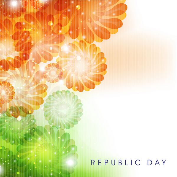 کانسپت روز جمهوری هند مبارک با پس زمینه زیبای تزئین شده با گل های سه رنگ