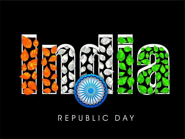 متن شیک براق هند در سه رنگ ملی با چرخ آشکا در پس زمینه مشکی