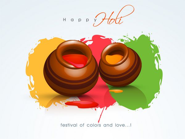 فستیوال رنگ هند کانسپت هولی با گلدان های گلی سنتی با رنگ های پر رنگ در پس زمینه رنگ های گرانی