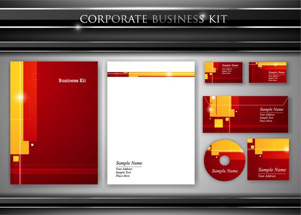 کیت هویت شرکتی یا کسب و کار حرفه ای شامل طرح های جلد سی دی کارت ویزیت پاکت نامه و سر نامه بردار