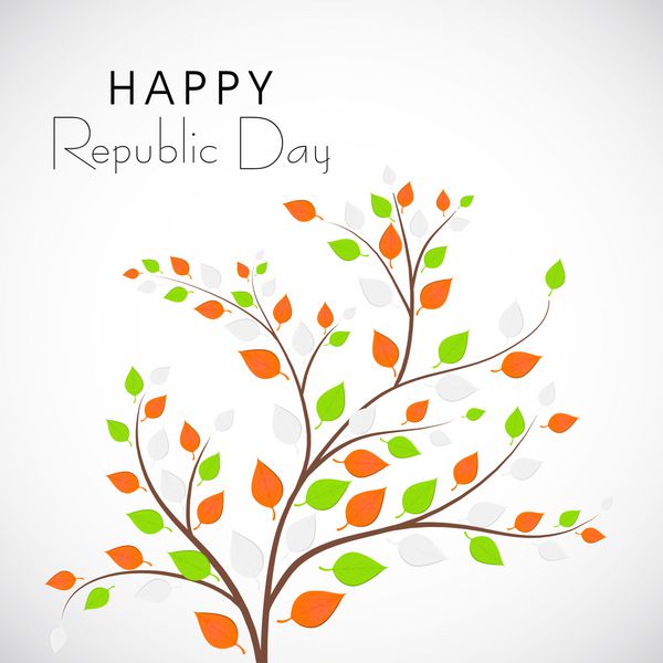 مفهوم روز جمهوری هند مبارک با درخت زیبا در رنگ پرچم ملی در پس زمینه خاکستری