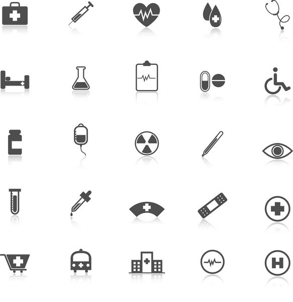 نمادهای پزشکی با بازتاب در پس زمینه سفید وکتور استوک