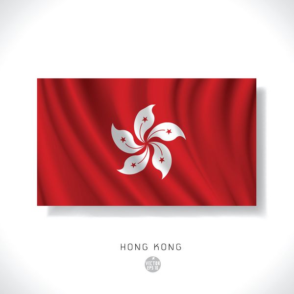 پرچم تکان دهنده هنگ کنگ جدا شده در پس زمینه سفید وکتور