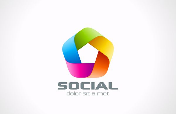 الگوی طراحی لوگوی اجتماعی رنگارنگ به شکل پنتاگون انتزاعی شکل بی نهایت روبان نماد حلقه بی نهایت نماد بازاریابی اجتماعی