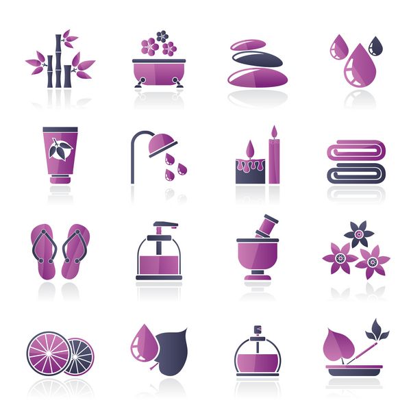 نمادهای آبگرم و اشیاء استراحت - مجموعه آیکون های برداری