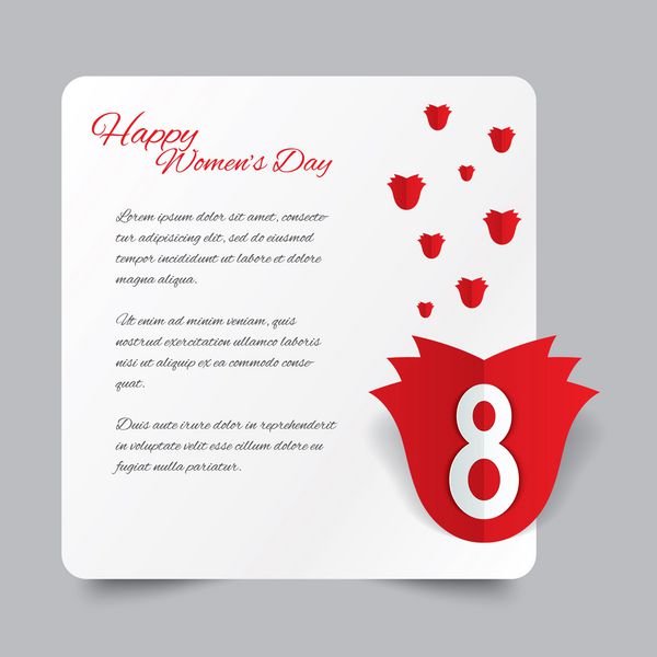کارت رز کاغذ قرمز 8 مارس روز زن کارت تبریک برش از کاغذ وکتور