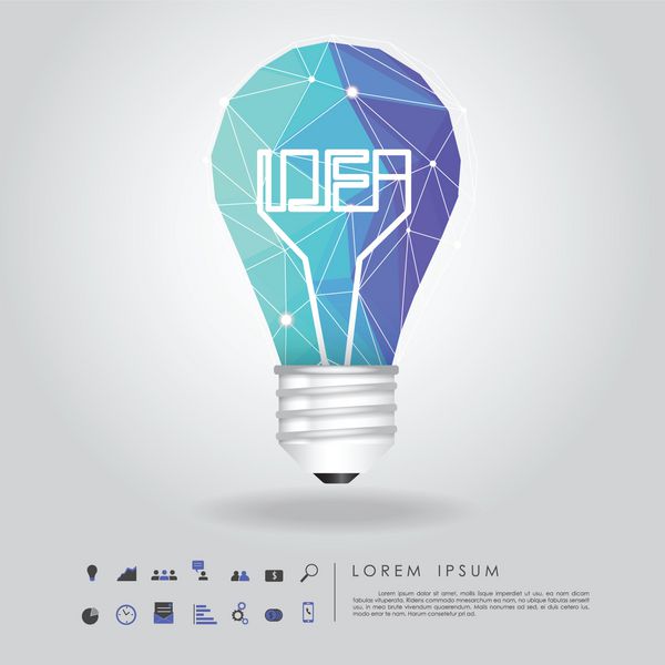 لامپ ایده چند ضلعی آبی با وکتور نماد تجاری