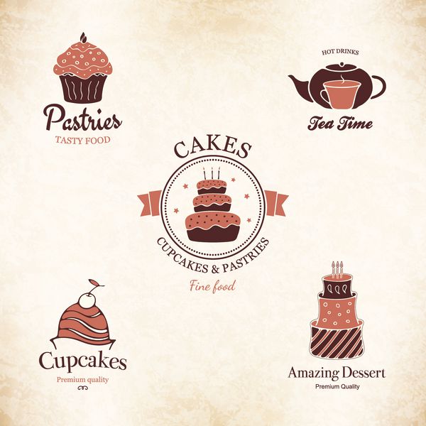 برچسب مجموعه لوگو برای منوی رستوران نانوایی و شیرینی فروشی