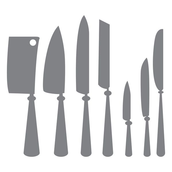 آیکون های مختلف از سیلوئت های جدا شده از چاقوهای آشپزخانه