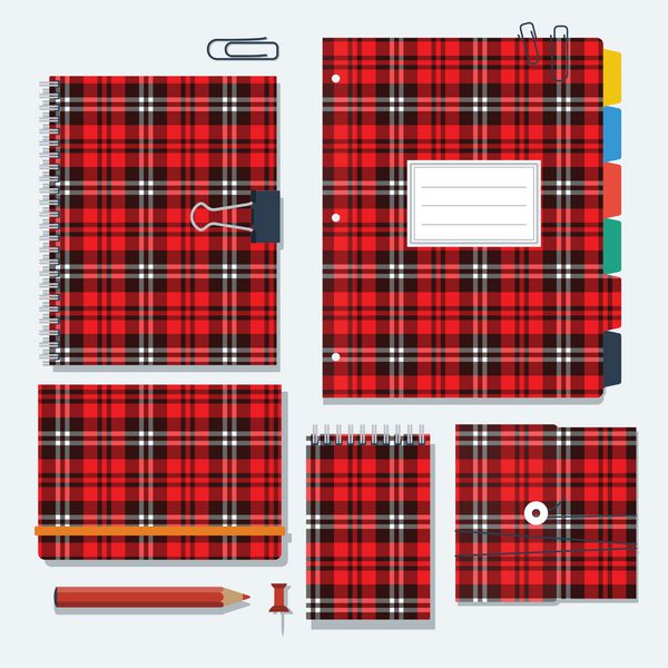 دفترچه های کیت روزانه با الگوی سلول های اسکاتلندی روی جلد قالب های برداری