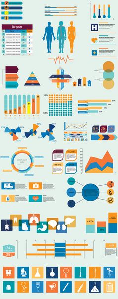 مجموعه وکتوری از عناصر اینفوگرافیک مربوط به تم های پزشکی