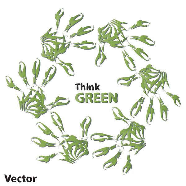 مفهوم وکتور یا مفهومی کودک انسانی نماد چاپ دستی اکولوژی سبز انتزاعی از برگ ها جدا شده در پس زمینه سفید