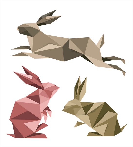 مجموعه ای از ژست های مختلف خرگوش اوریگامی