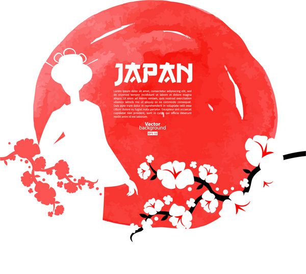 تصویر گیلاس ژاپنی کشیده شده با دست پس زمینه طرح و الگوی آبرنگ