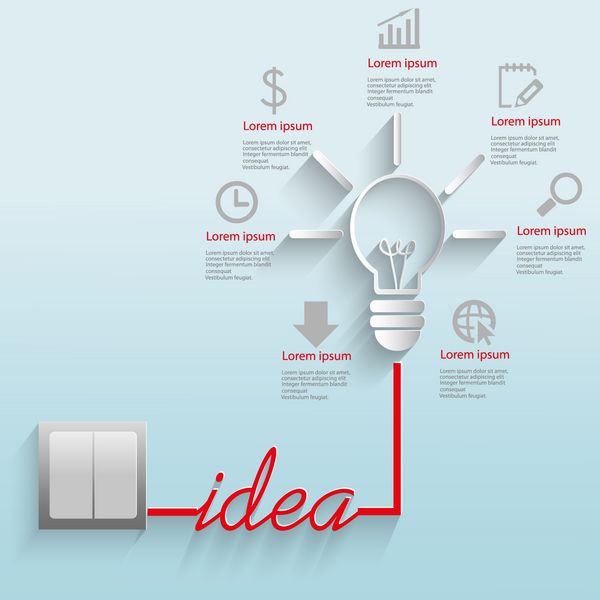 وکتور مدرن با یک لامپ و تصاویر برای تجارت استراتژی ها ایده ها مفهوم الگوهای موفقیت