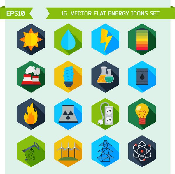 نمادهای وکتور انرژی تخت مدرن برای طرح شما تنظیم شده است