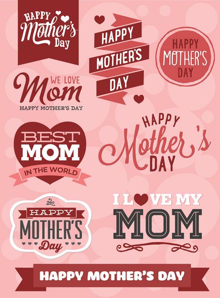 مجموعه وکتور روز مادر مبارک - بهترین مامان دنیا - مامانم رو دوست دارم - مامان رو دوست داریم - قلب و بنر