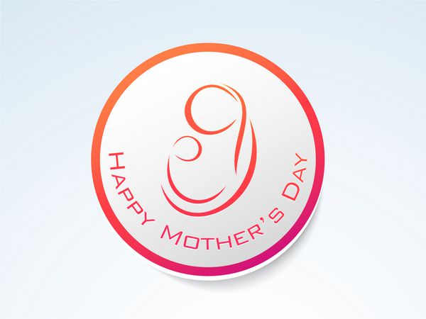 طراحی برچسب برچسب یا برچسب جشن روز مادر مبارک با تصویر مادر و فرزند در پس‌زمینه آبی