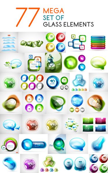 مجموعه مگا عناصر طراحی اشکال انتزاعی شیشه ای برای پس زمینه کسب و کار بنرها قالب های تجاری طرح گرافیکی وب سایت