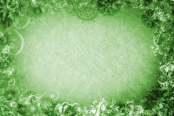 پس‌زمینه گرانج با بافت کاغذی غنی و حلقه‌های برف و حاشیه تزئینی به رنگ سبز