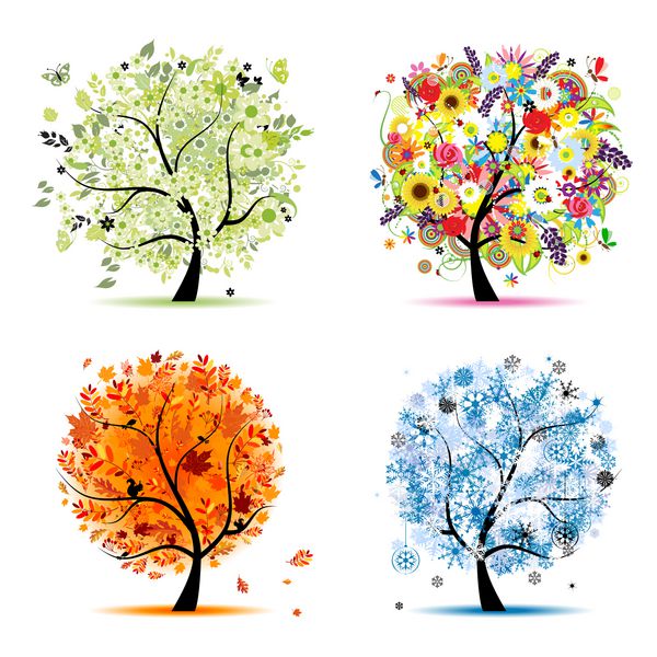 چهار فصل - بهار تابستان پاییز زمستان درخت هنر زیبا برای طراحی شما