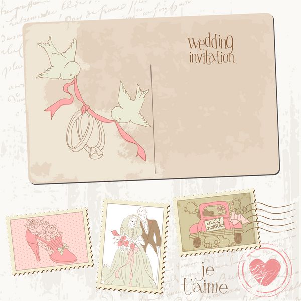 کارت پستال و تمبر پستی قدیمی - برای طراحی عروسی دعوت نامه تبریک دفترچه یادداشت