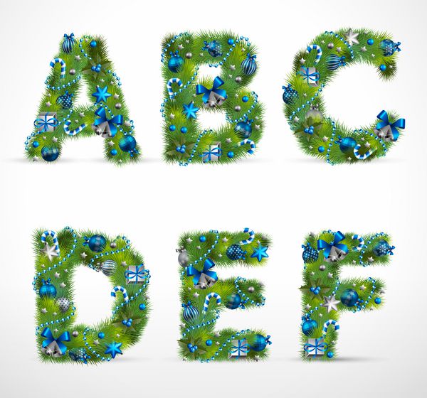 ABCDEF فونت درخت کریسمس با گلدان وکتور