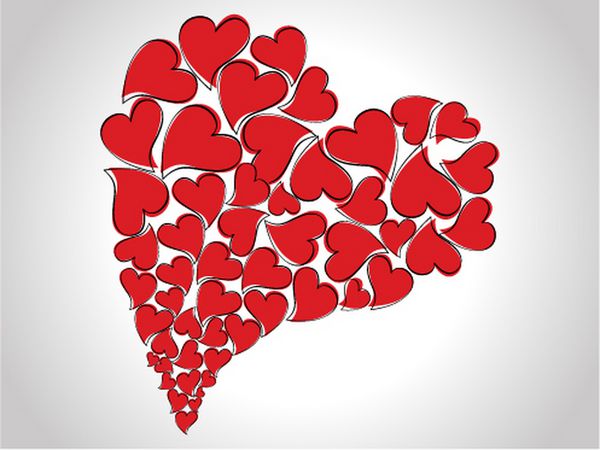 شکل قلب انتزاعی زیبا ساخته شده با اشکال قلب کوچک قرمز رنگ در زمینه سفید جدا شده برای روز ولنتاین و مناسبت های دیگر