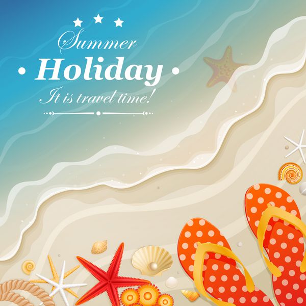 کارت تبریک تعطیلات با موج و صدف وکتور