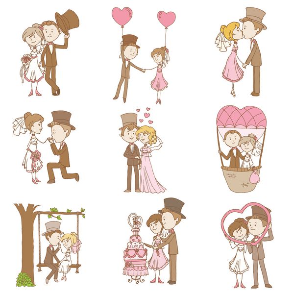 عروس و داماد - ست ابله عروسی - عناصر طراحی برای دفترچه دعوتنامه به صورت وکتور