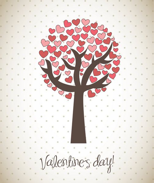 کارت روز ولنتاین با درخت با قلب وکتور