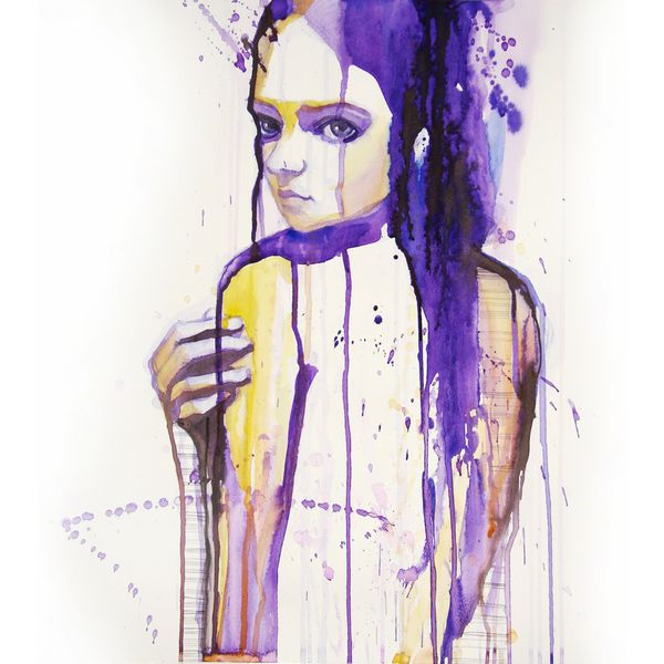 پرتره آبرنگ دختر زیبا دست ساز خود ساخته نقاشی