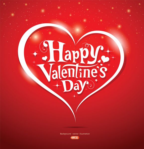 کارت پستال با حروف روز ولنتاین مبارک در پس زمینه قرمز وکتور