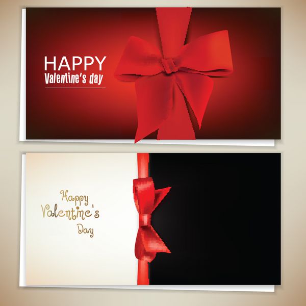 کارت پستال های زیبا با کمان قرمز و فضای کپی روز ولنتاین وکتور