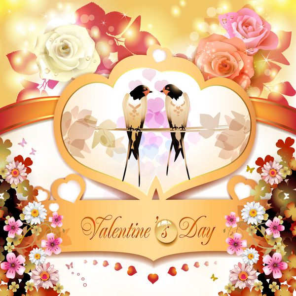 کارت روز ولنتاین با دو قلب و گل پرستو