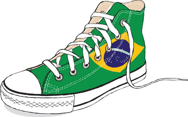وکتور رسم دستی کفش ورزشی مدرن با پرچم برزیل