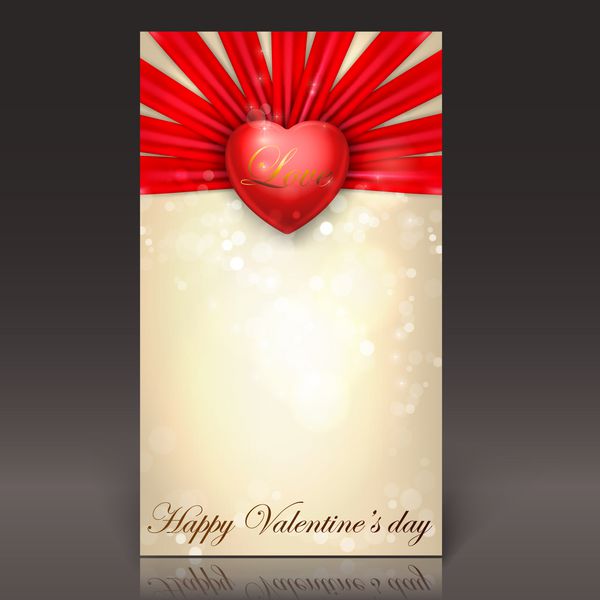 کارت روز ولنتاین قالب وکتور قلب قرمز و روبان