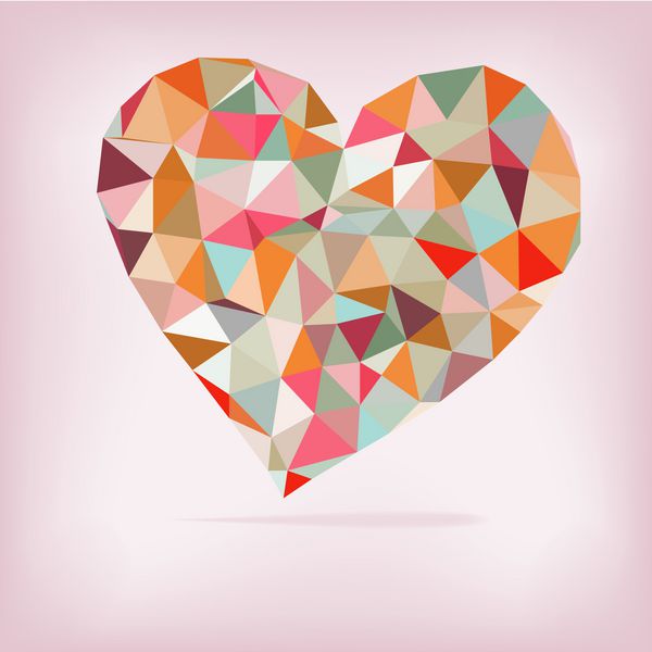 قلب رترو ساخته شده از مثلث های رنگی