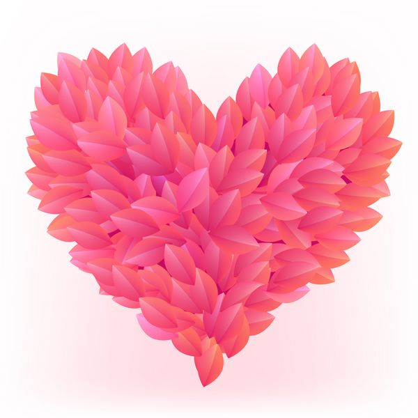 قلب زیبای ساخته شده از گلبرگ های صورتی برای کارت ولنتاین