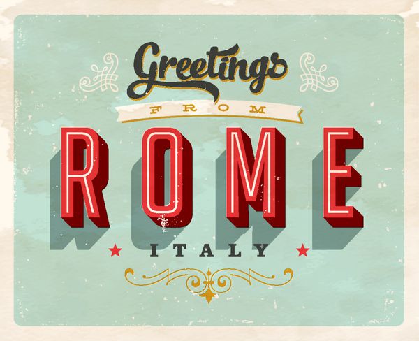کارت پستال توریستی قدیمی - رم ایتالیا - وکتور جلوه های گرانج را می توان به راحتی برای یک علامت کاملاً جدید و تمیز حذف کرد