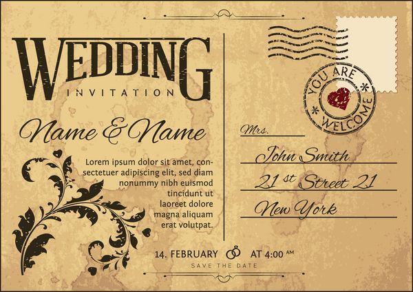 دعوتنامه عروسی قدیمی روی کارت پستال